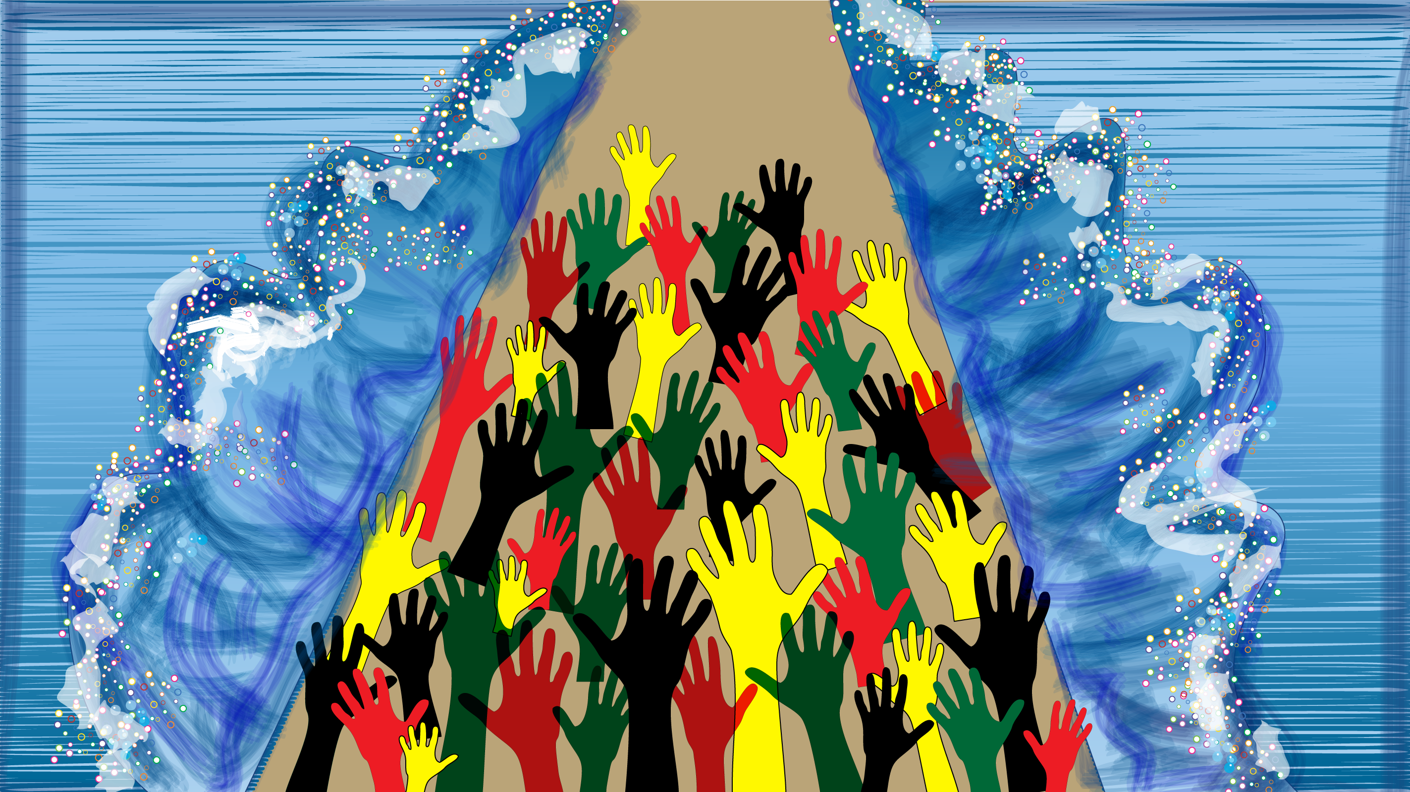 Parting of the Sea with African color hands